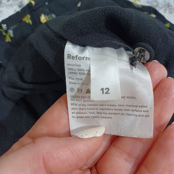 Reformation Alani Posie Mini Dress Black Ditsy Floral Smocked V Neck Size 12 - Picture 9 of 11
